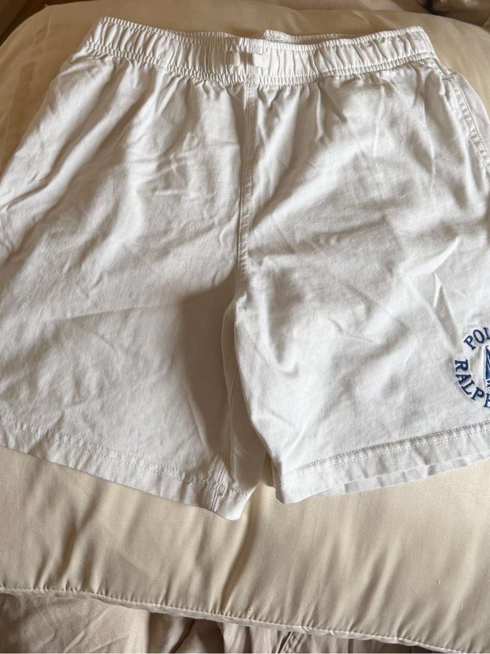 Polo by Ralph Lauren White Athletic Cotton Shorts with Blue Logo